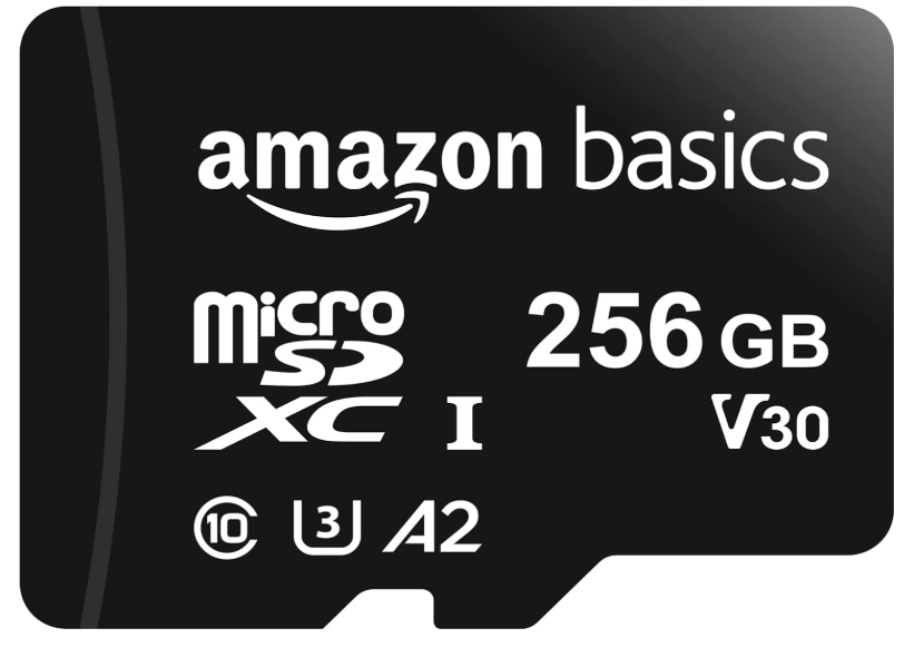 Amazon Basics 256GB microSDXC Memory Card with Adapter for Action Cameras, Full HD, Drones, Tablets, Smartphones, Read Speed Up to 200MB/s, 1-Pack