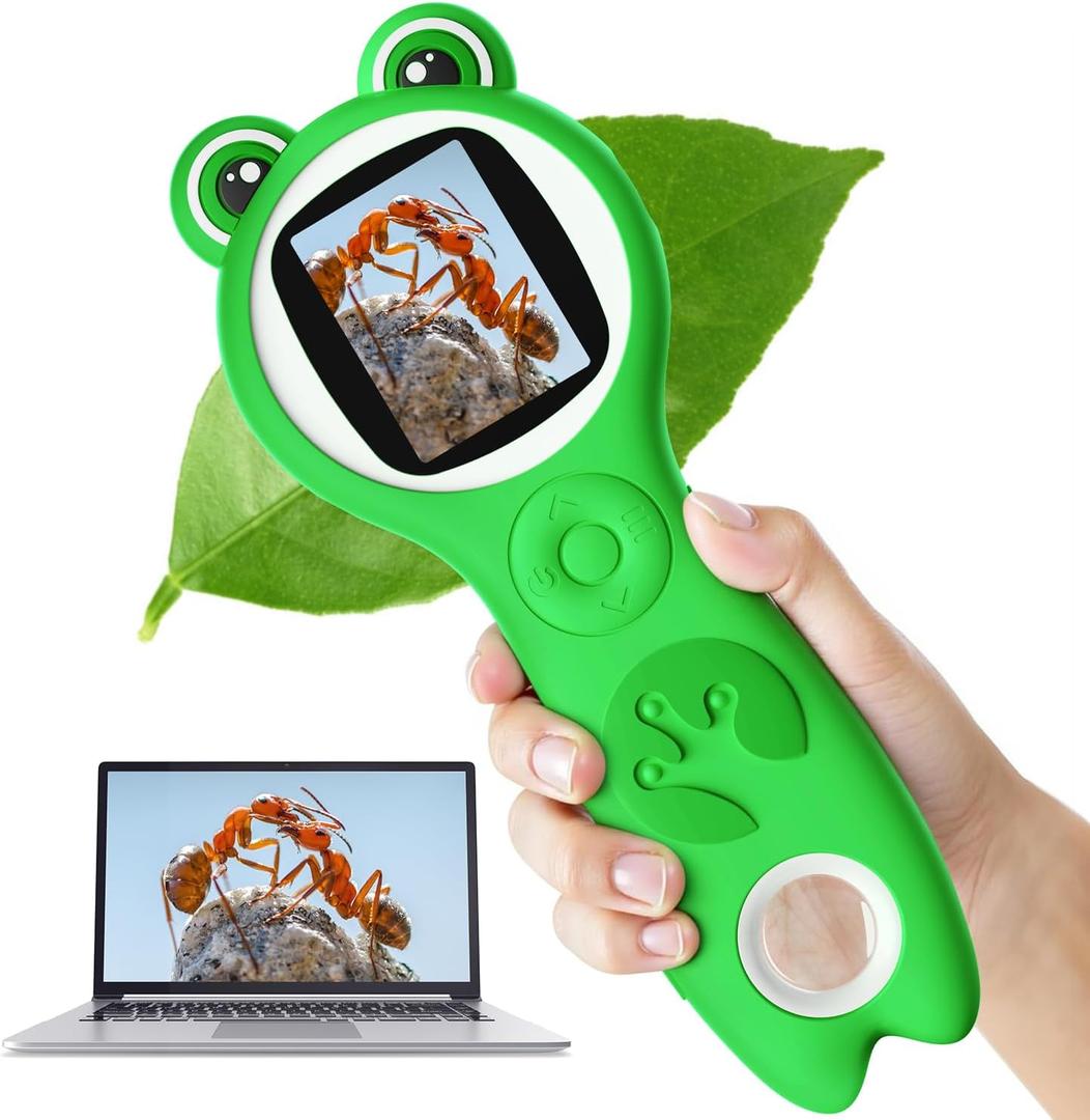 Microscope for Kids, Portable Digital Microscope with 500X Magnifying Glass, Handheld Camera Mini Pocket Magnification, Educational Christmas Birthday Gifts for Ages 4 5 6 7 8 9 10 11 12, Green
