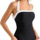 SUUKSESS Women Sexy Tummy Control One Piece Swimsuit Halter Retro Bathing Suit (L)