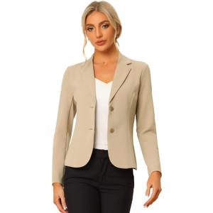 Allegra K Women's Work Office Blazer Stretch Lapel Collar Long Sleeve Jacket Suit Blazer (Teal, S)