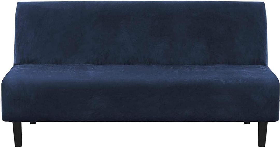 H.VERSAILTEX Real Velvet Futon Cover Armless Sofa Covers Sofa Bed Covers Stretch Futon Couch Cover Sofa Slipcover Furniture Protector Thick Soft Velvet Fabric Form Fitted Stay in Place, Navy