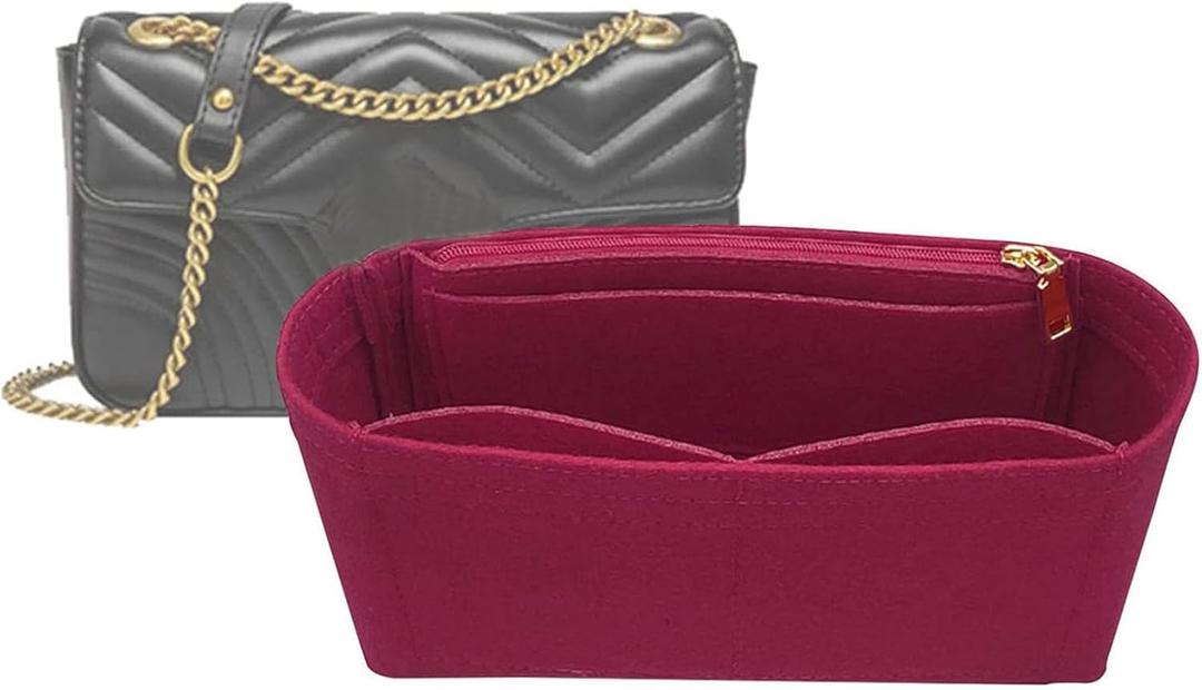 Lckaey Organizer Inserts Pocket for Marmont Matelass Mini Bag Shoulder Bag-Purse Single Pack with Zipper 2000AClaret-S