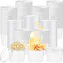 Yungyan 100 Pcs White 8 oz Ice Cream Bowls with Lids Disposable Paper Snack Bowls Soup Containers Dessert Cups for Cold Hot Food Birthday Party Supplies (Elegant Style)