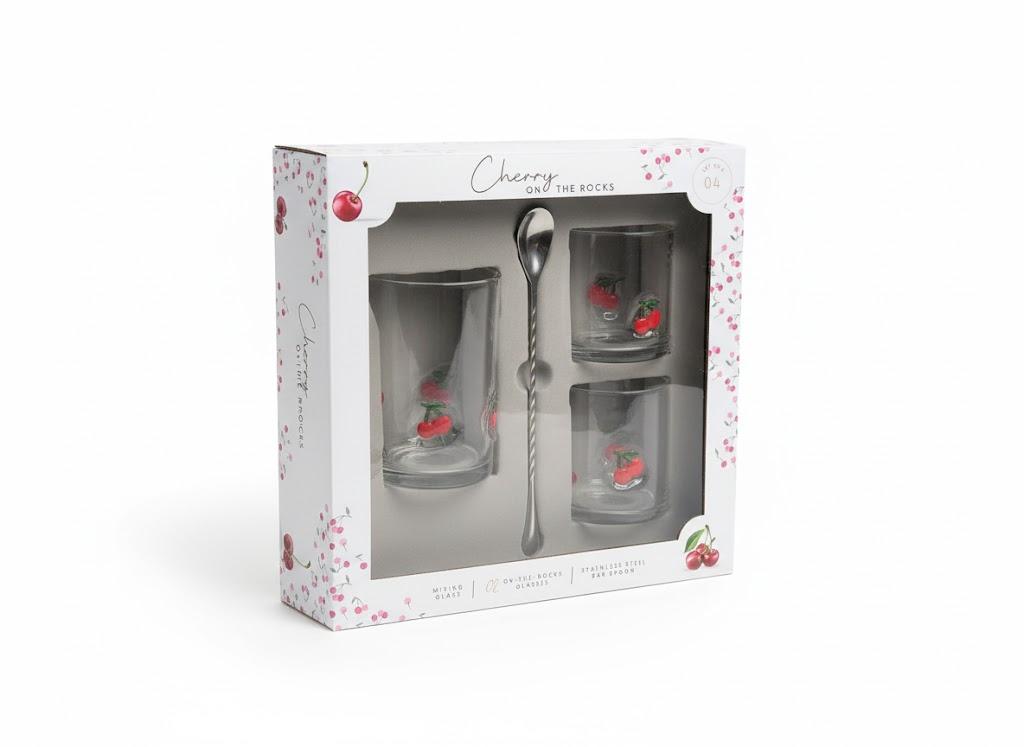 Cherry On The Rocks 
Mixing Glass Cocktail 4Pcs Set