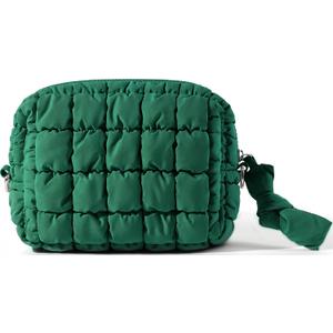 Yarnic Quilted Makeup Bag Puffy Cosmetic Bag, Quilt Travel Toiletry Bag for Women, Puff Cute Makeup Bag Organizer Puffer Makeup Pouch Soft(M, Deep Green)