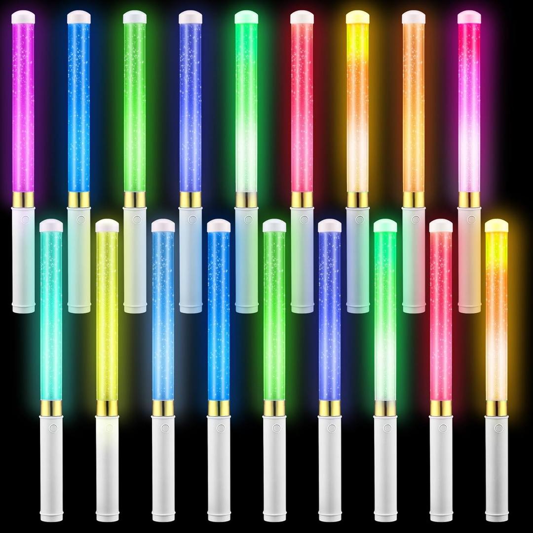 18 Pcs Glow Sticks Reusable 15 Colors LED Light up Stick Bulk Flashing Bright Lightsticks with AAA Battery Powered Glow in The Dark Party Supplies for Concert New Year (White)