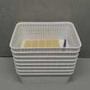 White Plastic Storage Baskets - Pack of 8 with Labels Stackable Durable Storage Bins, Storage Containers for Organizing Desktops, Closets, Playrooms, Classrooms, Offices