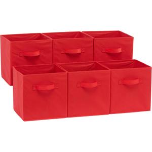 Amazon Basics Collapsible Fabric Storage Bins with Handles, Cube Organizer, Home Organization, 10.5"x10.5"x11", Red, 6-Pack