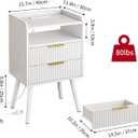 Fixwal White Fluted Nightstand with Charging Station, LED Night Stand with 2 Wood Drawers for Bedroom, Modern Bedside Table, 15.7 x 11.8 x 25.6in