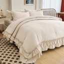 AIKASY Camel Ruffle Comforter Twin, 3 Pieces Vintage Ruffle Fringe Comforter, Farmhouse Rustic Microfiber Down Alternative Bedding Comforter Set (1 Comforter + 2 Pillow Shams)