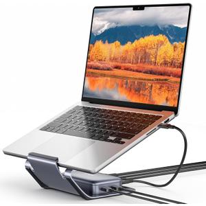 JSAUX Laptop USB C Docking Station, 10 in 1 USB C Magnetic Hub with Laptop Stand, 4K@60hz HDMI, 100W PD, USB A&C 3.0, 1000Mbps Ethernet, SD/TF, for HP/MacBook/Dell/Lenovo etc