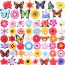 Colingmill 60 Pcs Spring Ornaments for Tree 3.15'' Wooden Flower Butterfly Sunflower Ornaments Spring Summer Wood Hanging Tree Decoration for Birthday Wedding Baby Shower Party Decoration