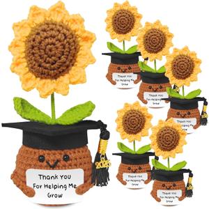 Teacher Appreciation Gifts, Handmade Crochet Sunflower Teacher Gifts, Thank You for Helping Me Grow, Daycare Teacher Appreciation Gifts for Women Men, End of Year Graduation Teacher Gifts (6)