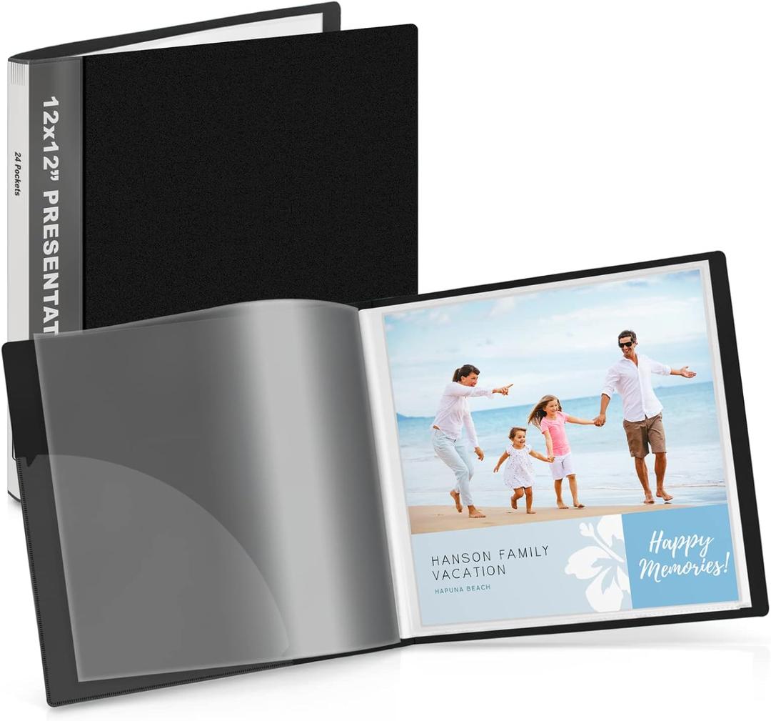 Dunwell 12x12 Binder with Sleeves - Folder with Clear Sheet Protectors, 24-Pockets, Display 48 Pages, 12 x 12 Presentation Book, Art Portfolio for Artwork, Keepsake Album