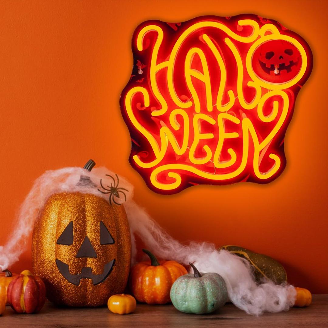 NEONLOVE Halloween Neon Sign Halloween Gifts Pumpkin Neon Signs for Wall Decor Orange LED Lights for Party Bar Shop Man Cave Club Teen Boy Girls Bedroom Room Decoration Gifts
