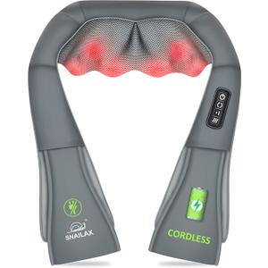 Snailax Cordless Neck Massager, Shiatsu Back Shoulder Massager with Heat, Portable Rechargeable Massagers for Neck and Back Pain Relief, Electric Massager Pillow, Gift for Women,Men(Grey)