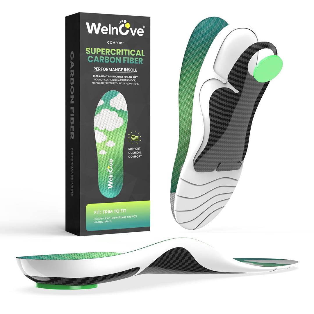 Carbon Fiber Insoles Performance Sports Insoles for Running, Basketball, Athletics Extra Shock Absorption Cloud Light Weight Arch Support Orthotic Inserts - XL-M: 10-11
