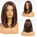 HAIRCUBE Short Wigs for Women,Brown Bob Wig Shoulder Length Synthetic Wig Heat Resistant Hair for Daily Party Use 16 Inches(Brown Mixed Blonde)