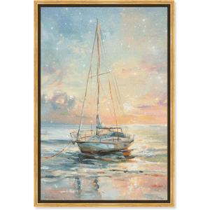 Boat On The Shore Framed Sailing 1 Piece Canvas Wall Art, 11.5" x 16.5", Gold Frame (16.5L" x 11.5W")