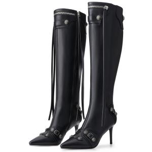 Women's Knee High Lace Up Boots, Pointed Toe Stiletto Heels
Elegant Faux Leather Thigh High Boots with Stiletto Heels, Over the Knee Style for Fall, Winter, Date, and Party (Black, US 10)