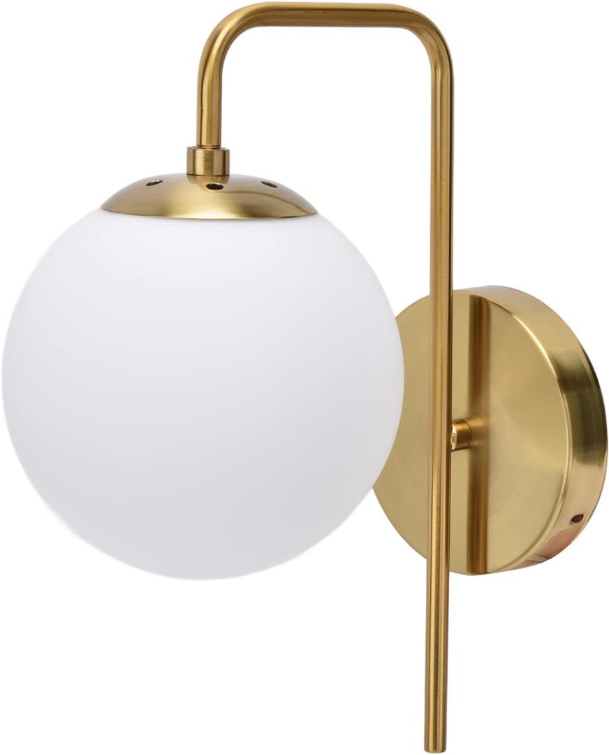 Nordic Modern E27 Glass Sphere LED Wall Light, Frosted Texture Round Bedroom Wall Lamp, Simple Installation Elegant Design for Bedroom, Living Room, Hallway, Iron and Glass Material