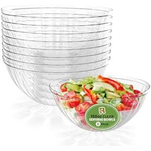 R-kay 5 Pack Extra Large Serving Bowl - 150 Ounce Plastic Serving Bowls For Entertaining - Clear Plastic Bowls For Salads And Snacks - Disposable bowls For All Occasions