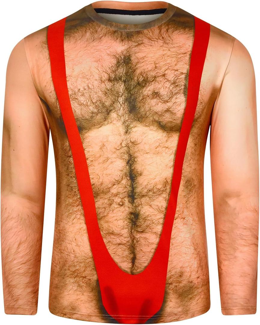 Goodstoworld Men's Halloween T-shirt Unisex Fake Muscle Hairy Chest Skeleton 3D Printed Shirts S-XXL