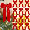 Aneco 12 Pcs Velvet Bows Christmas Ribbon Bow Tree Ornaments Vintage Xmas Bows for DIY Crafts Gift Wrapping Hair Garland Wreath Floral Holiday Door Decorations (9 x 13 Inch, Red)