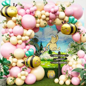 ALL-IN-1 Winnie Balloon Arch Kit with BONUS Bee Balloon for Pooh Baby Shower Decorations - Pink and Yellow Balloons for Honeycomb Bear Birthday Decorations & Baby Shower Balloons - Pooh balloons