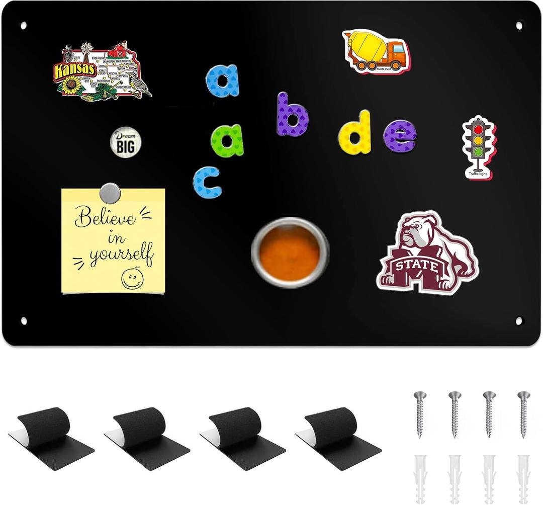 Magnetic Board, 17.1" x 11.8" Magnet Display,for Magnets and Bulletin Board,Suitable for Wall, Refrigerator, Compartment, Cabinet etc,Comes with Dual Lock Tape for Easy Hanging (Black)