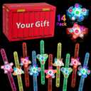 Easter Basket Stuffers-14 Pack LED Light Up Fidget Spinner Bracelets, Glow in The Dark Party Favors for Kids 4-8 8-12, Easter Egg Fillers Treasure Box Toys Classroom Prizes, Goodie Bags Stuffers