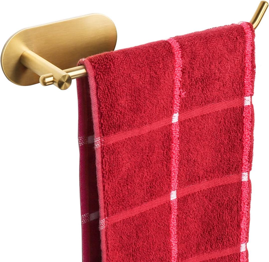 TocTen Hand Towel Holder/Towel Ring, No Drilling Stick on Wall Hand Towel Bar, SUS 304 Stainless Steel Hand Towel Rod, Strong Self Adhesive Hand Towel Rack/Hanger for Bathroom Kitchen (Brushed Gold) (8.35 Inch)