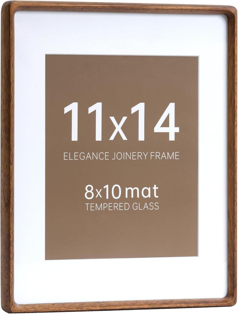 CULER 11 x 14 Picture Frame, Display Pictures 8 x 10 with Mat or 11 x 14 Without, Rustic Farmhouse Wood Photo Frame with Real Glass,Wall Gallery Photo Frames (Walnut)