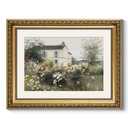 ARPEOTCY Vintage Cottage Garden Wall Art, Framed Floral House Painting Print, French Country Style Home Décor, 14x11 Inch Countryside Landscape Picture for Living Room, Bedroom, Hallway, Missing Parts