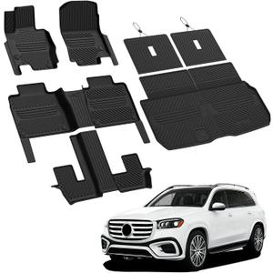 LASFIT Floor Mats & Cargo Mat with Seatback for Mercedes Benz GLS 2020-2026 | Fit for 450/580/63 AMG (Fit 7 Seats Without Rear Seat Package), All Weather TPE, 3 Rows Mats & Trunk Mat with Backrest