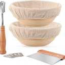 Proofing Baskets for Sourdough Bread Making, Dough Proofing Bowls Kit with Cloth Liner + Scoring Lame + Scraper for Professional & Home Sourdough Bakers (Round,8.5 inch,Set of 2)
