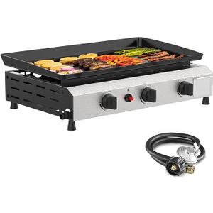 SKOK 3 Burner Gas Griddle- 23.3 Inch Outdoor Propane Griddle-30000 BTU Propane Fuelled, Portable Flat Top Gas Grill Camping Griddle Station for Kitchen, BBQ, Camping Tailgating