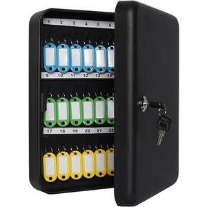 Jssmst Key Lock Box Wall Mount Security Key Storage Box, Locking Key Cabinet Wall Mount with 48 Key Hooks & Tags Key Labels, 11.81 x 9.45 x 2.95 inches, Black Matt