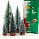 Bottle Brush Christmas Trees, Christmas Decorations,5Sizes mini Christmas Trees Artificial Tabletop Christmas Tree with Snow and Wooden Base for Village Holiday Party
