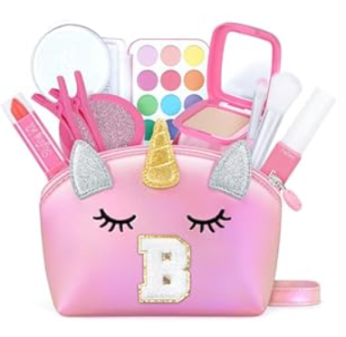 YOOLIFE Kids Girls Makeup Kit - Pretend Makeup for Little Girl Kid, Unicorn Toys Gifts for Girls Kids Make Up Sets, Toys for 3 4 5 6 7 8 9 10 Years Old Girl Birthday Gifts Non Toxic Purse Letter B