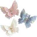 Butterfly Hair Clips 2.6 inch Medium Cute Hair Claw Clips for Women Girls Styling - 3 Pack (Blue + Pink + White)