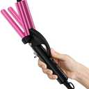 FARERY Mini Hair Crimper, 3 Barrel Curling Iron 1/2 Inch with Keratin & Argan Oil Infused, Travel Curling Iron with Dual Voltage, Pouch Bag, Hair Waver Beach Waves for Women