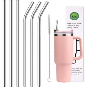 AIERSA Metal Straws for 40oz Tumbler Replacement,12 Inch Reusable Stainless Steel Straw Compatible Stanley Cup, 6pcs Large Straws with Cleaning Brush for Stanley Cup Accessories (silver)