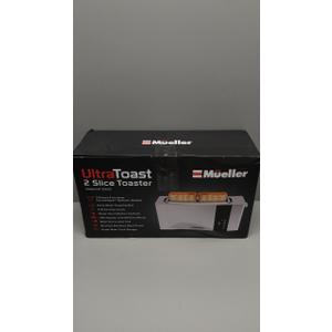 Mueller UltraToast - Tostadora completa de acero inoxidable de 2 rebanadas, ranuras largas extra anchas con bandeja extrable, funciones de cancelacin/descongelacin/recalentamiento, 6 niveles de