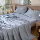 MooMee Bedding Sheet Set 100% Washed Cotton Linen Like Textured Breathable Durable Soft Comfy (Heathered Cornflower Blue, Twin)
