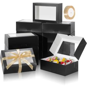 COTOPHER 10Pcs Cookie Boxes with Ribbons, 9x6x3 Inch Bakery Boxes with Window, Black Treat Containers for Pastries, Chocolate Covered Strawberries, Dessert, Easter Candy, Muffins, Donuts COTOPHER 10Pcs Cookie Boxes with Ribbons, 9x6x3 Inch Bakery Boxes with Window, Black Treat Containers for Pastries, Chocolate Covered Strawberries, Dessert, Easter Candy, Muffins, Donuts