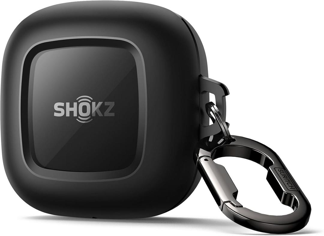SURITCH for SHOKZ OpenFit Case Cover, Shockproof Magnetic Cases for SHOKZ OpenFit Open-Ear Earbuds True Wireless Bluetooth Headphones, Protective Cover with Magnetic Lid Lock & Carabiner, Black