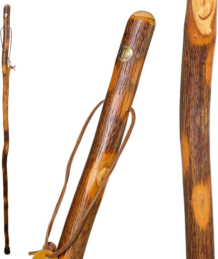 Brazos Rustic Wood Walking Stick, Hickory, Traditional Style Handle, for Men & Women, Made in The USA, 41 Inch
