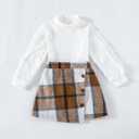 Girls Plaid Outfits Toddler Lace Sleeve Tops Plaid Mini Skirt Shorts Casual Winter Fall Dresses (2-3T, White)