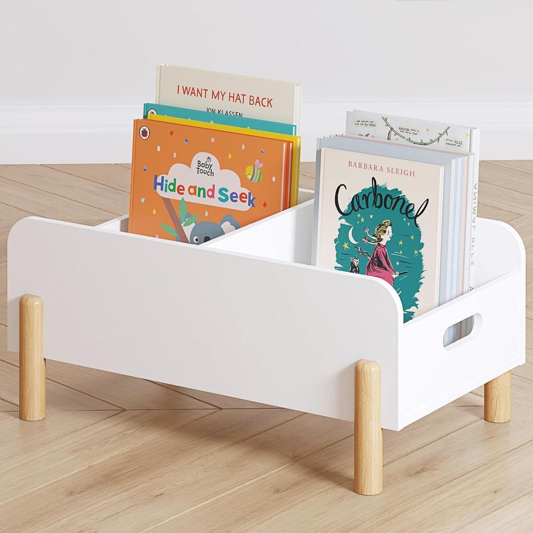 UTEX Montessori Bookshelf for Kids, Wooden Book Shelf for Kids Rooms, Toddler Book Caddy with Adjustable Divider, Floor Book Display, Baby Book Rack for Classroom Nursery